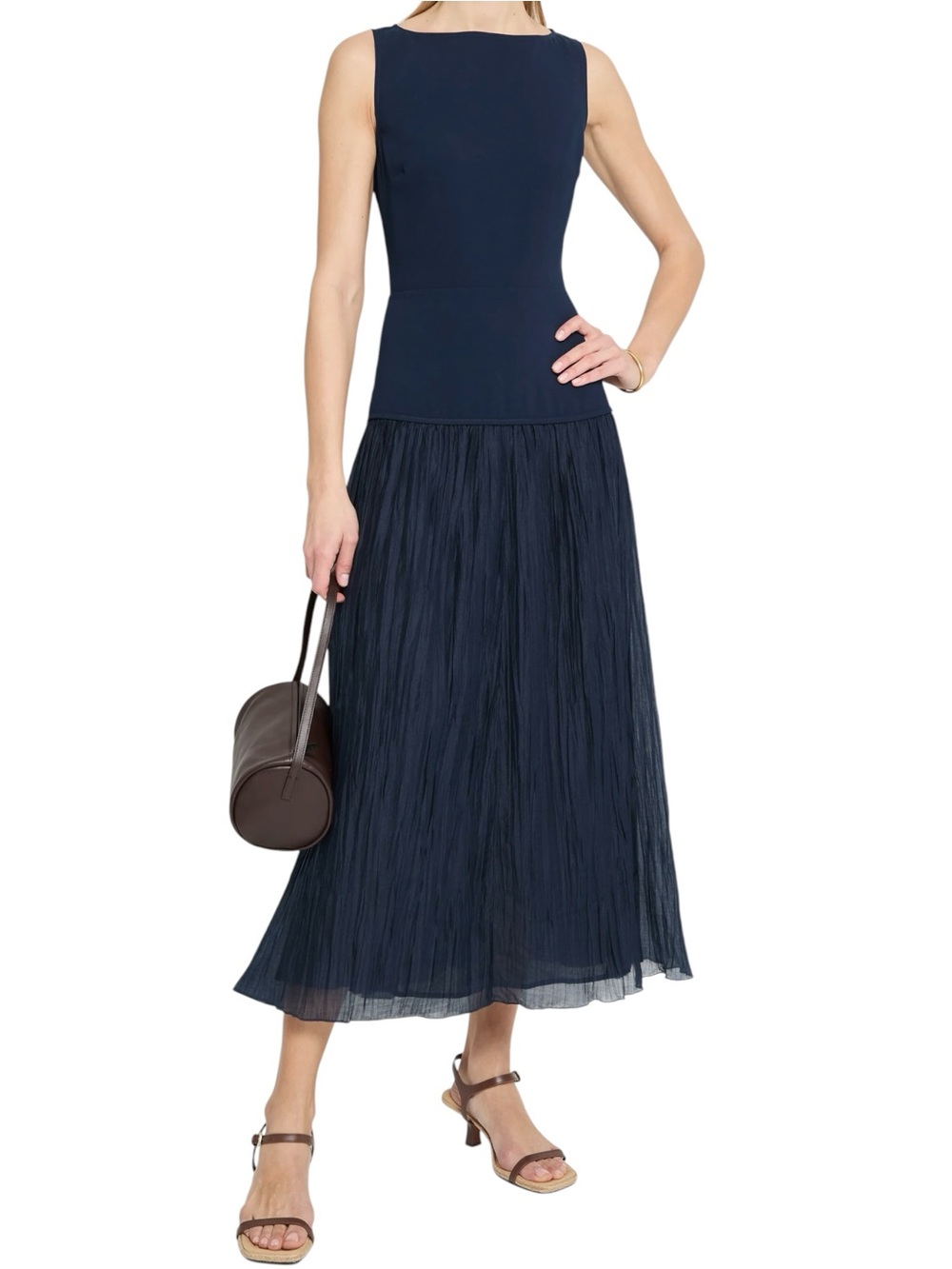 Few Moda Kourt Erin Dress Navy Blue Flowy Pleated NWT